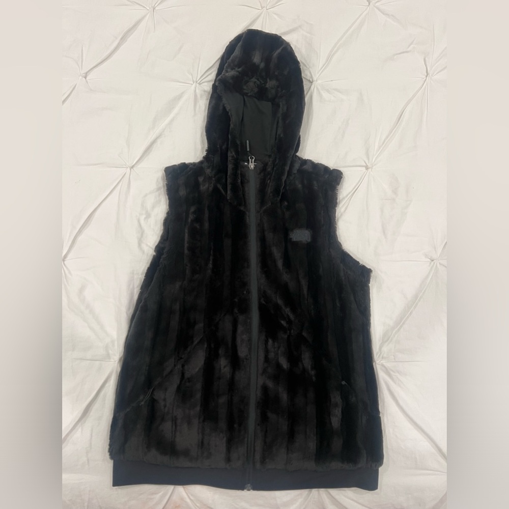 The North Face Black Faux Fur Vest w/ Hood